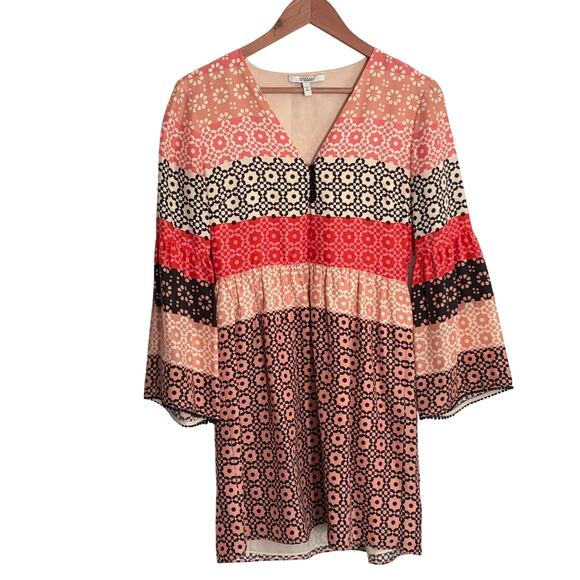 Derek Lam 10 Crosby Geo Ruffle Balloon Sleeve Dress 2 Pink Black Boho Western - Picture 3 of 8